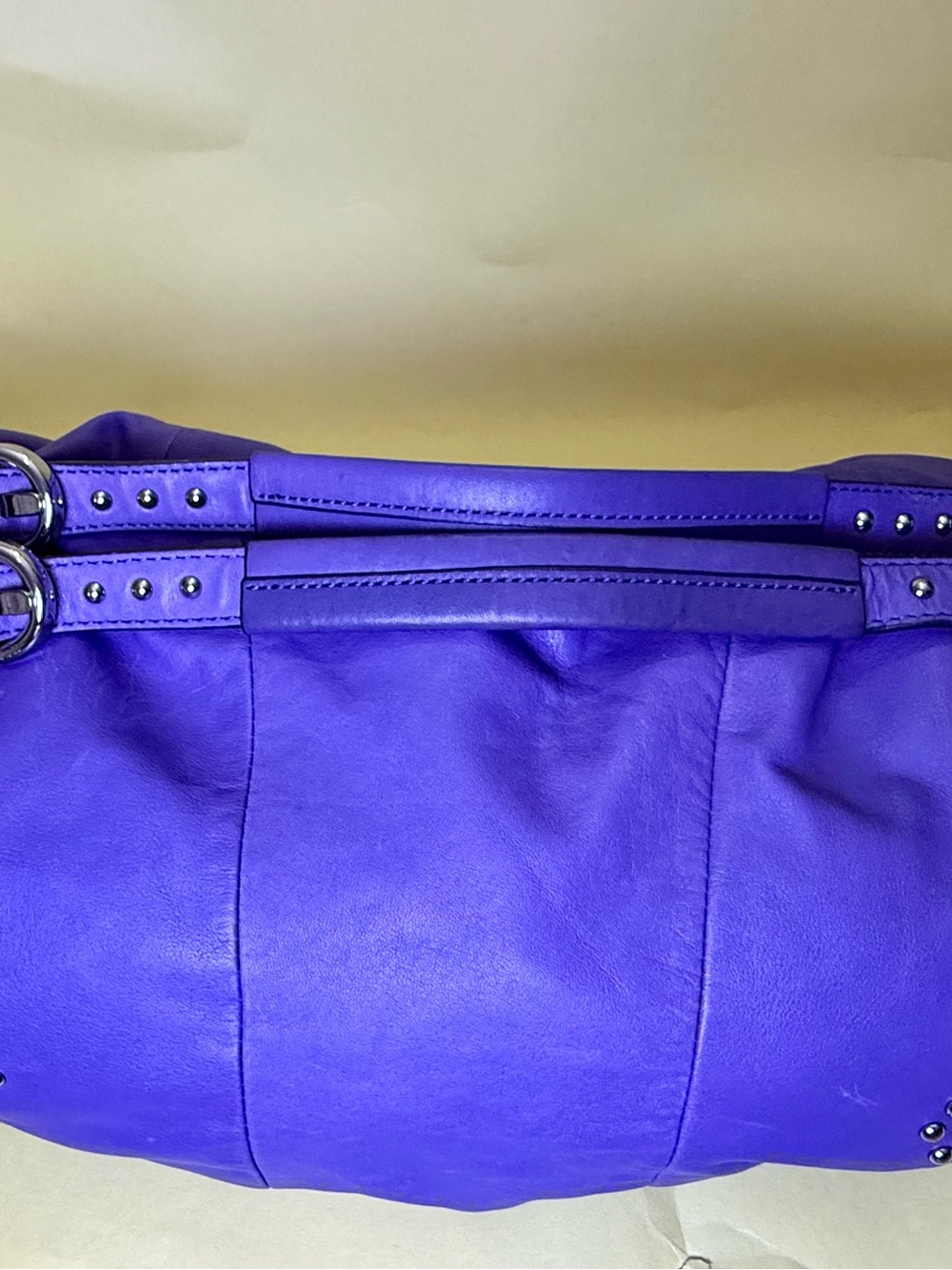 Bold Purple Leather Shoulder Bag with Studded Strap Detail
